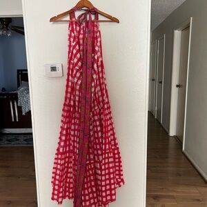 Maya Pink and Red Checkered Maxi Dress